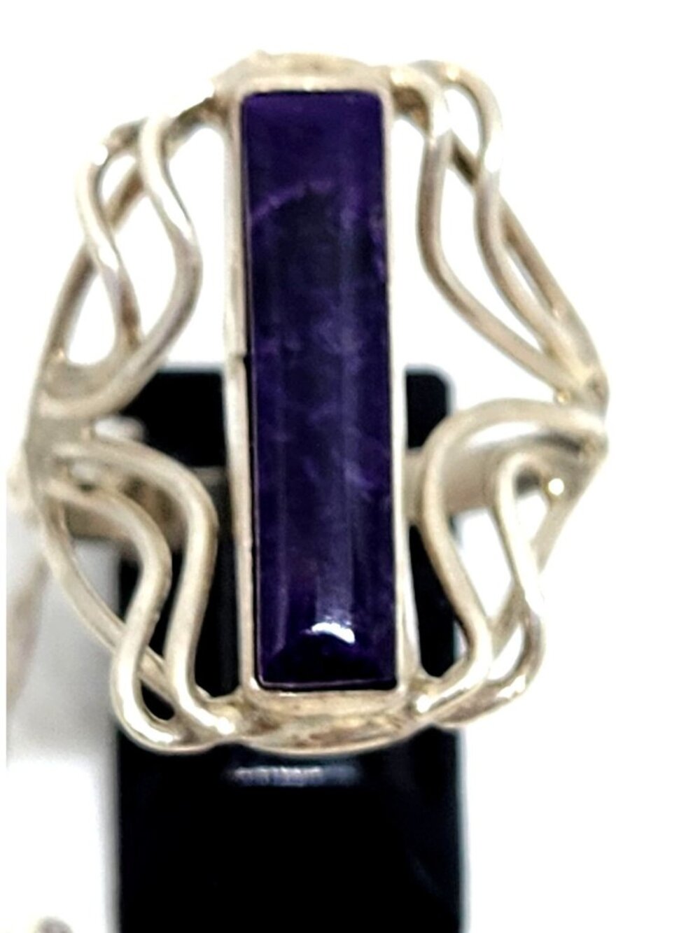 Ring Sugalite purple rectangle 6gr  Size 10 925 Silver Jerry Fran Harr Swirls on